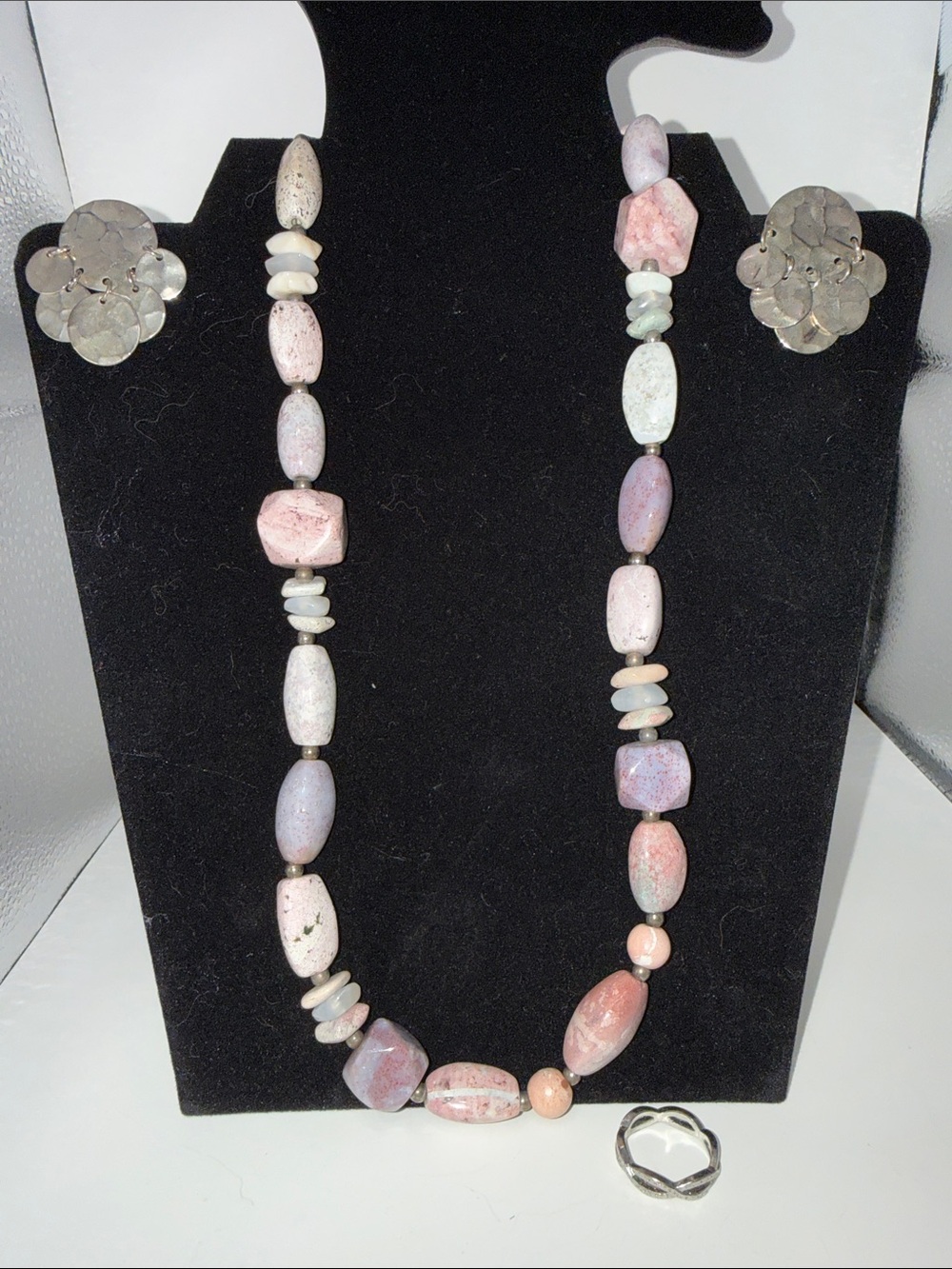 Vintage Karla Jordan Handcrafted Pink and Lavender Stone Bead Necklace.